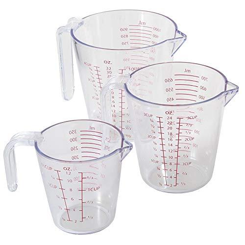 Chef Select Measuring Cups, Set of 3, 1.5- Cup, 3-Cup, & 4-Cup, Measures OZ, ML, & Cups, Stackable, BPA Free Plastic, Handle, Clear