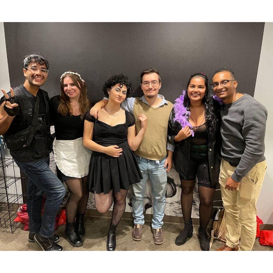 Norma, John, Prerana, Anthony, and VJ at a Rocky Horror Picture Show showing