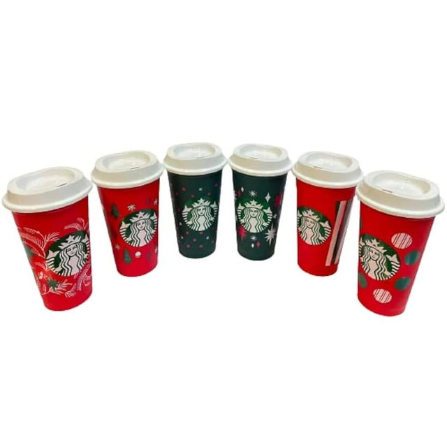 Starbucks Reusable Color Changing 6 Hot Cups - Limited Edition Holiday & Christmas Gift Hot Cups With Lids - 16 Ounces - (Pack of 6)