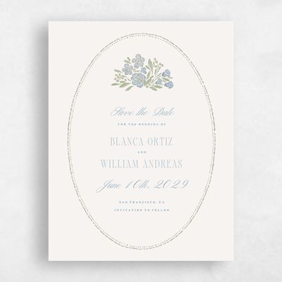Dusty Blue Wedding Save the Date - Persephone Portrait
