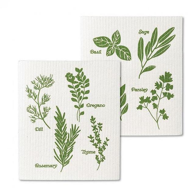 Abbott Collection Assorted Herbs Amazing Swedish Dish Cloths, Set of 2 - Cellulose/Cotton (6.5x8 L)