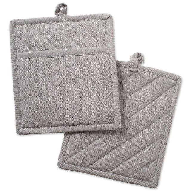 DII Design Imports Solid Chambray Pot Holder (Set of 2) in Brown