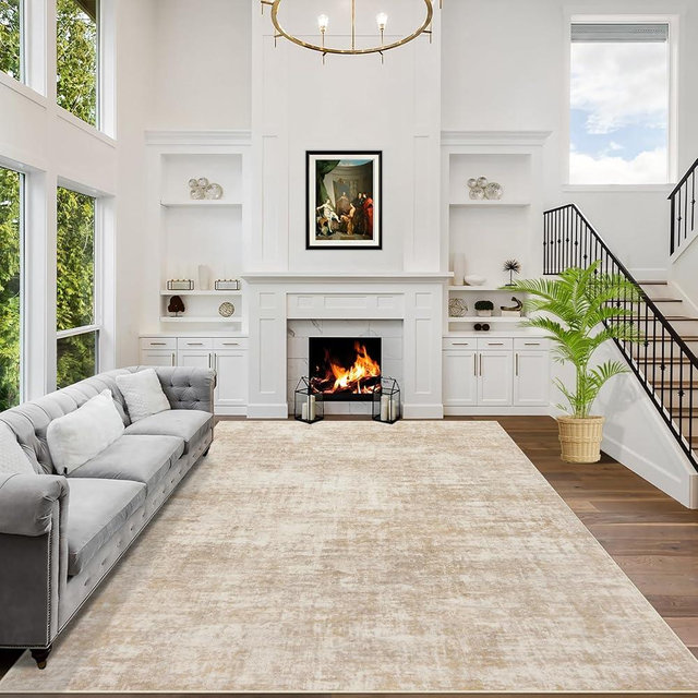 6x9 Area Rugs Washable Rug: Large Modern Abstract Living Room Rug Soft Anti-Skid Thin Carpet Indoor Floor Non-Shedding Carpets for Bedroom Dining Room Farmhouse Nursery Home Office Beige