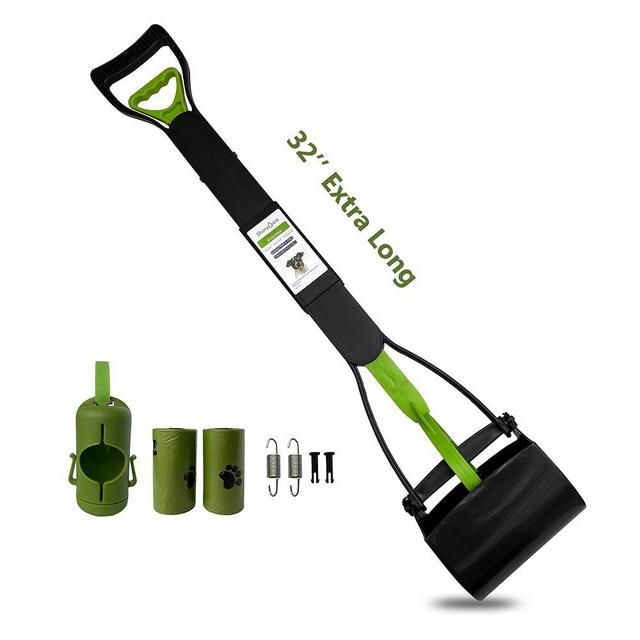 ShinyDew 32" Pooper Scooper for Large Medium Small Dogs, Extra Long Handle Heavy Duty Poop Scoop with 30 Pet Waste Bags & 1 Dispenser, Foldable Portable Dog Poop Picker Upper Set for Yard, Grass