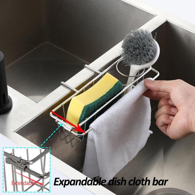 Sponge Holder for Sink Caddy - Kitchen Sink Sponges Holder, 3 in 1 Brush Holder, SUS 304 Stainless Rust Proof Waterproof Sponge Caddy