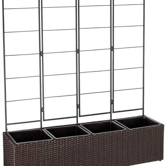 Amazon Basics Wicker Trellis Planter with Inner Plastic Liner - Four Bucket, 50-Inch, Brown