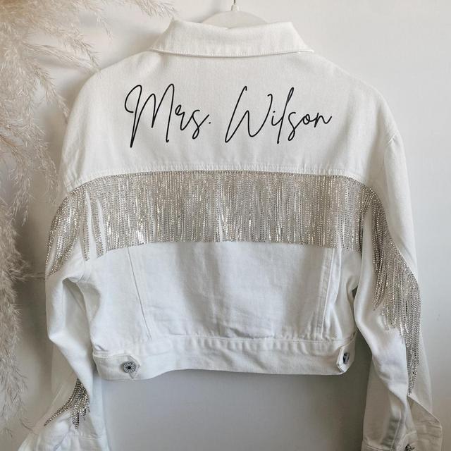 Bachelorette Jacket (Mrs. Gallop, Size: Large, Color: White Jacket, Fringe: Rhinestone Fringe)