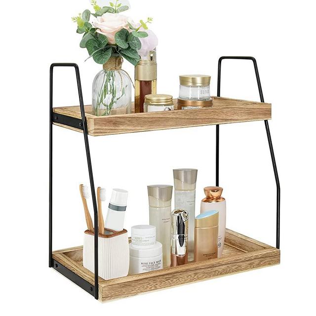 2-Tier Bathroom Countertop Organizer Vanity Tray, Bathroom Countertop Storage Shelf Cosmetic Organizer Holder, Bathroom Tray for Counter Storage Shelf, Kitchen Spice Rack Standing Shelf