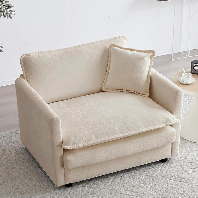 Tmsan 41.4" Chenille Oversized Accent Chair, Comfy Single Sofa Cloud Couch Chair Modern Luxury Arm Chair with Pillow for Living Room Bedroom Apartment Office, Light Coffee