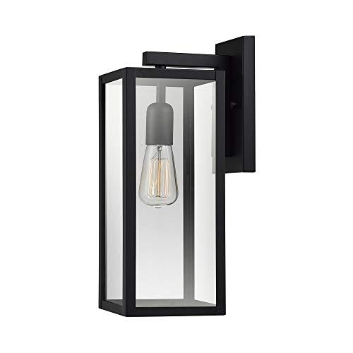 Globe Electric 44176 Bowery 1-Light Outdoor Indoor Wall Sconce, Matte Black, Clear Glass Shade, 16"