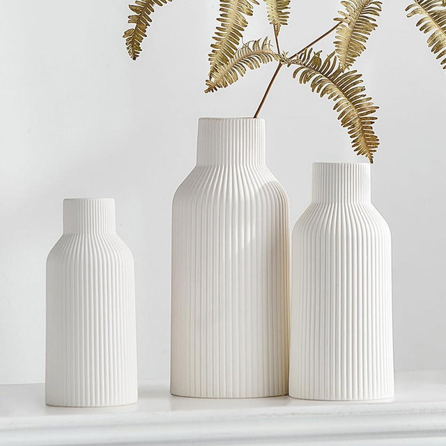 AWNR White Ceramic Vase Decor: Set of 3 Minimalist Vase for Flowers Modern Home Decor for Living Room Kitchen Centerpiece Table Decorations Flower Vases for Bouquet