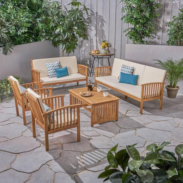 5pc Carolina Acacia Wood Patio Conversational Set Teak - Christopher Knight Home