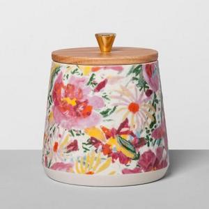 Floral Stoneware Canister with Wood Lid Pink - Opalhouse™