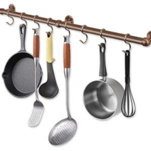 ROTHLEY Stainless Steel Pot and Pan Hanger: 23.7 Inch Wall Mounted Hanging Pots and Pans Rack with Hooks (Antique Copper)