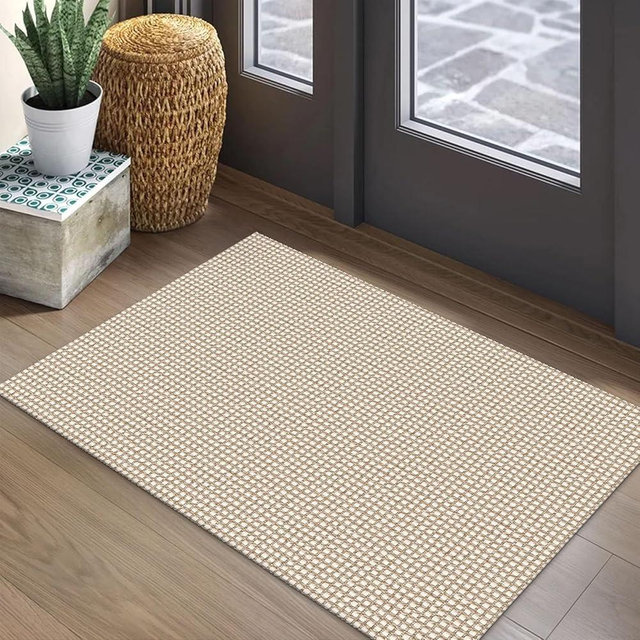 EARTHALL Woven Area Rug 2x3 Ft Washable Rugs for Entryway Braided Non Slip Throw Rugs Door Mat Indoor Outdoor Entrance Small Cotton Woven Carpet for Kitchen Foyer Front Door, Beige/Khaki