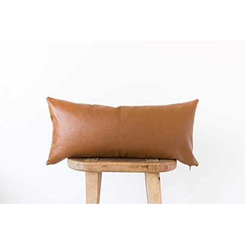 Woven Nook Decorative Lumbar Throw Pillow Cover ONLY for Couch, Sofa, or Bed 12x20 12x26 and 12x40 inch Modern Quality Design 100% Faux Leather Milo Lumbar (12'' x 26'')