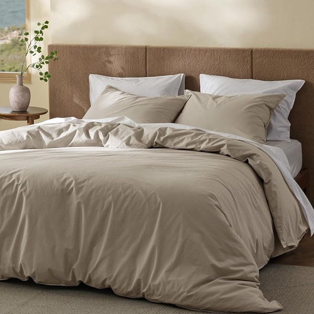 Bedsure Cotton Duvet Cover Oversized King - Luxury Slub Weave 100% Cotton Duvet Cover Set, PureWoven Bedding Set with a Linen Like Textured, Easy Change, Tannish Linen Grey, 120" x 98"