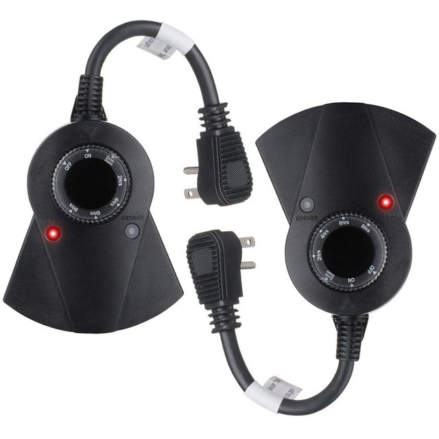 Outdoor Light Sensor Timer, 24 Hours Heavy Duty Waterproof Outlet Timer with 2, 4, 6 or 8 Hours Countdown Mode, 3 Grounded Electrical Outlet for Home Backyard Garden (2 Pack)