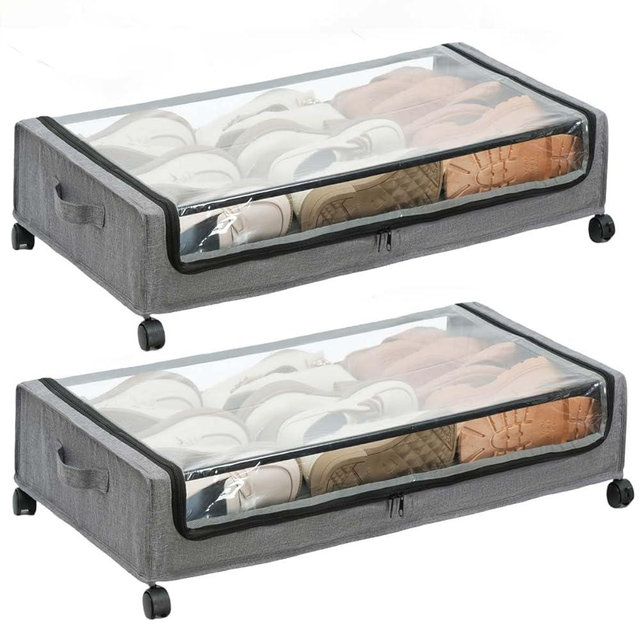FOUCSSOMEI UnderBed Storage Containers, UnderBed Shoe Storage with Wheels, Under Bed Drawers for Clothes Book Blankets, Dorm Bedroom Organizer