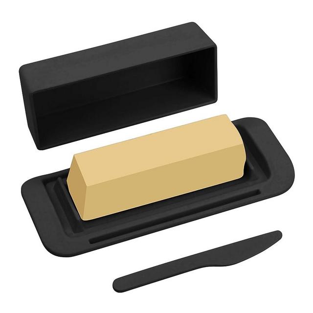 ECOWAY Bamboo Butter Dish with Lid and Knife,Small Butter Keeper for One Stick of Butter,Butter Holder Container for Countertop or Refrigerator,Dishwasher Safe Butter Crock for Kitchen & Fridge,Black