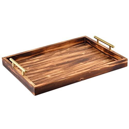 JANA Decorative Tray with Golden Handles | 18" x 13" | Large Wooden Serving Tray for Ottoman | Coffee Table Wood Tray | Coffee Table Tray | Perfect for Breakfast in Bed Tray