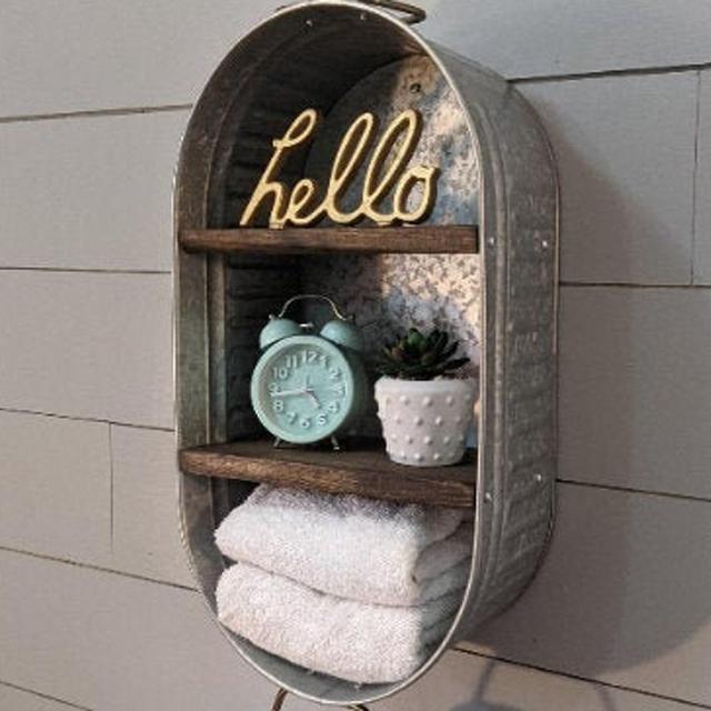 Galvanized Wash Tub With Shelves, Bathroom...