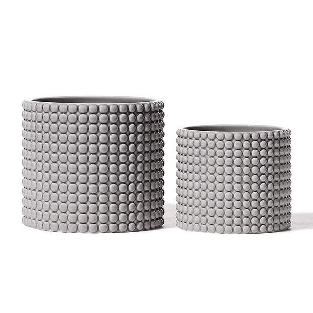 Grey Ceramic Vintage Style Hobnail Patterned Planter Pots - 6 and 5 Inch Containers with Watering Drain Plug for Indoor Succulent Plants or Flowers