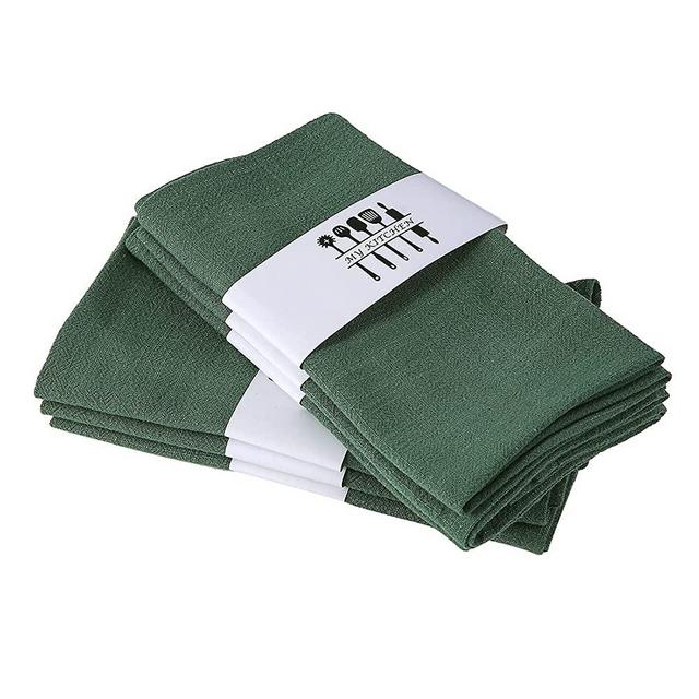 Rustic Natural Cotton Linen Napkin Set, Soft Comfortable and Reusable Linen Dinner Napkins Cloth for Wedding Celebration and Party Decor, Set of 6, Green