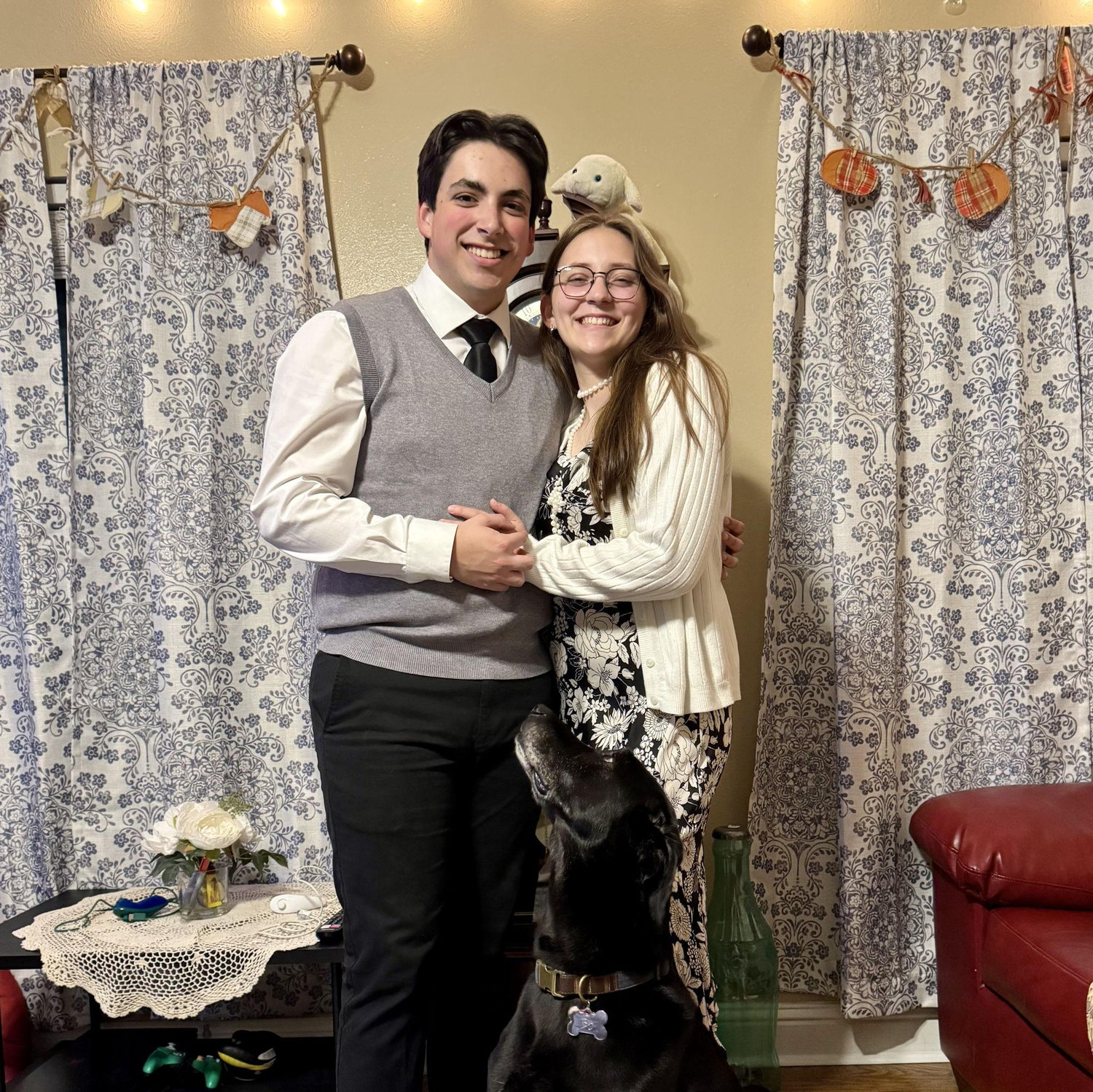Neither of them wanted to dress up, but they got a cute picture out of it!