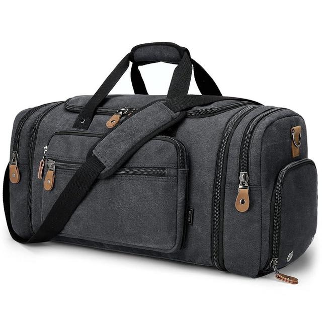 Gonex Canvas Duffle Bag 60L Travel Duffel Overnight Weekend Bag with Shoe Compartment (Dark Gray)