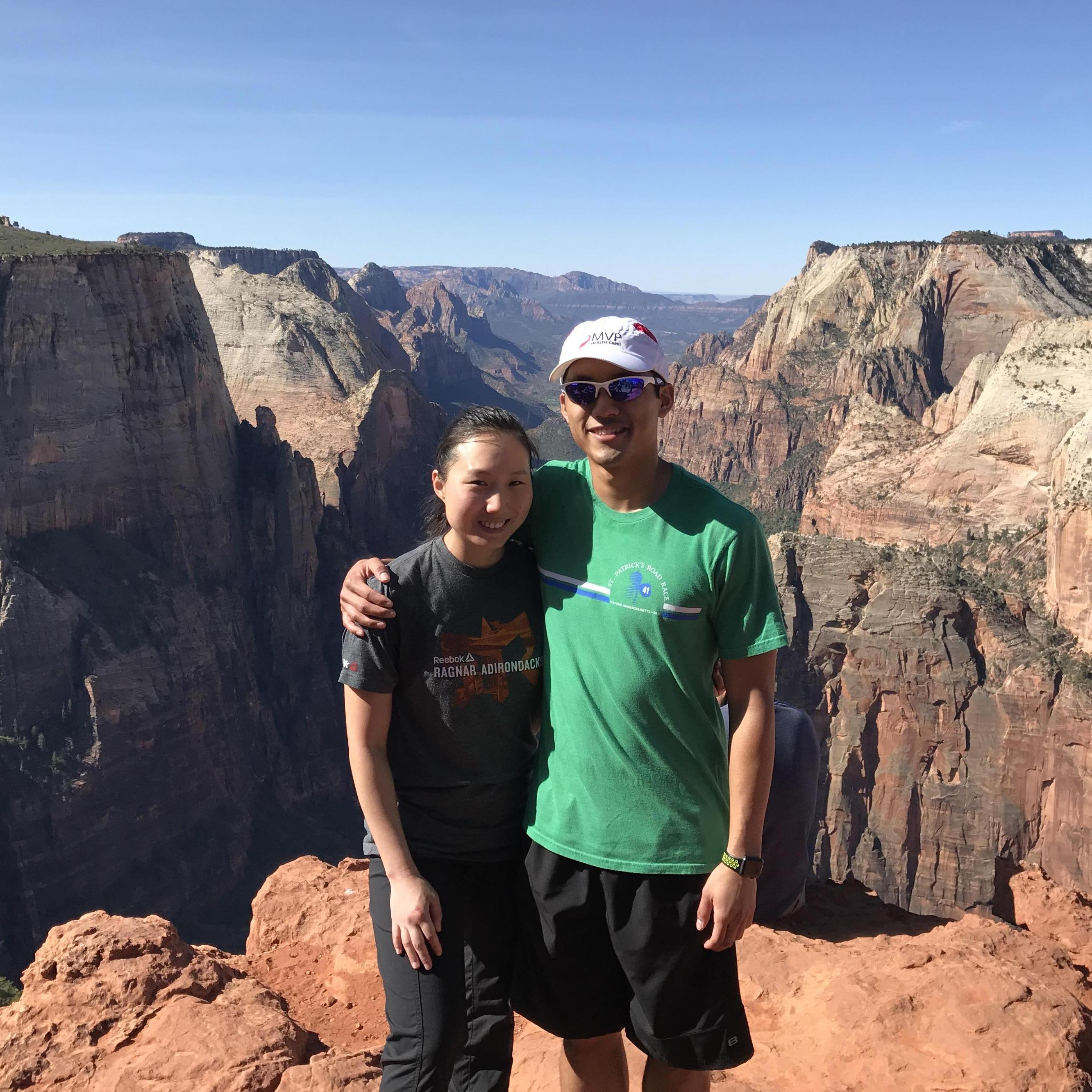 Taken moments after Jo sat on a pile of cactus needles at Zion National Park during a group vacation with Collin's college friends.