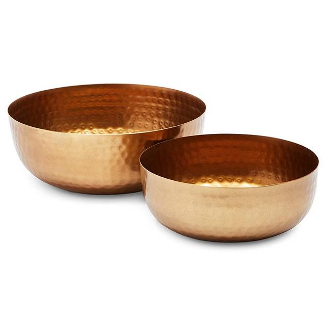 Gold Hammered Decorative Bowls, Set of 2 Metal Serving Dishes