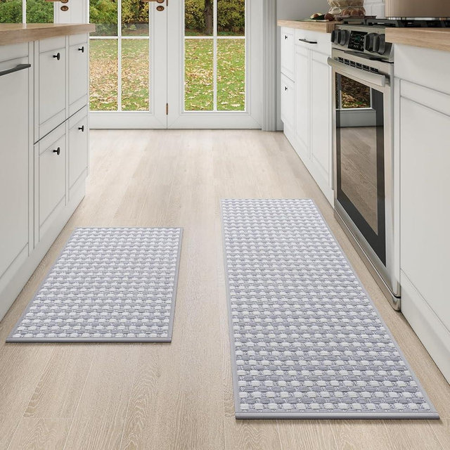 YDKGL Kitchen Mat Kitchen Rugs Sets of 2 PCS Non Slip Washable, Super Absorbent Soft Braided Kitchen Mats for Floor, Rubber Backing Comfort Standing Kitchen Sink Mat Runner Rug, Gray 17"x28"+17"x47"