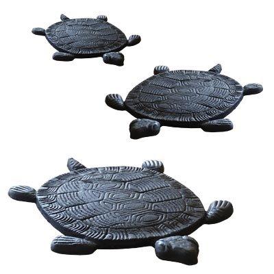 BestNest Esschert Design Turtle Stepping Stones – Set of 3 Cast Iron Garden Path Pavers, Decorative Outdoor Stepping Stones with Textured Shell, 12.75" Long, Black Finish