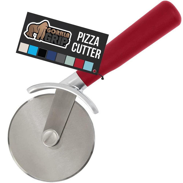 Gorilla Grip Stainless Steel Pizza Wheel, Large Sharp Rust Resistant Cutter Blade with Thumb Guard, Comfortable Handle, Slice Thick or Thin Pizzas in Seconds, Works on Pie Crust, Pastries, Red