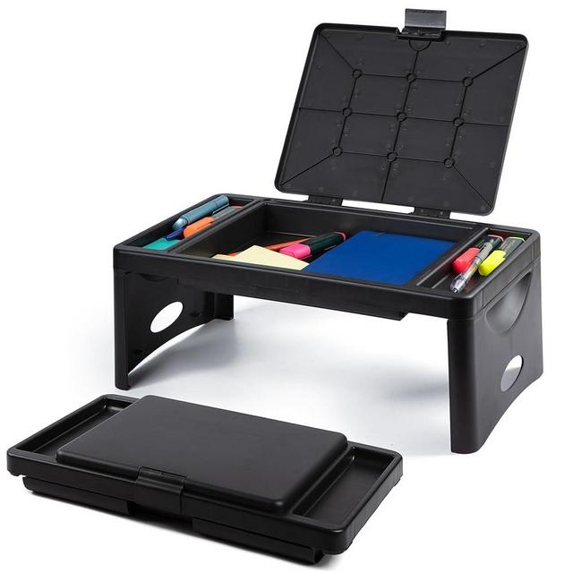 Loddie Doddie Foldable Lap Desk with Storage Pocket - Small Black Travel Desk & Lap Table, Teens, Activities, Breakfast, Gaming
