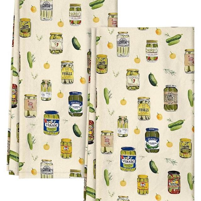 Miss Adola Flour Sack Kitchen Towels - Set of 2 Spring Dish Towels with Hanging Loop 18x26 Inch Absorbent Reusable Cotton Cloths for Cleaning Cute Design Home Decorative Housewarming, Canned Kimchi