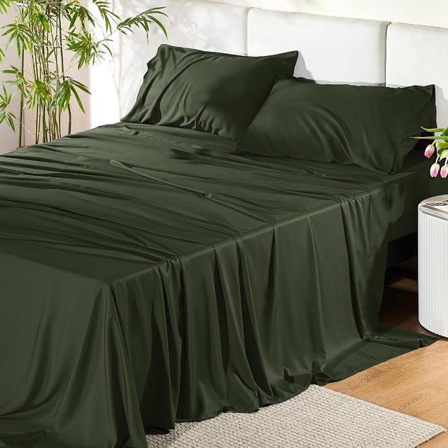 Bedsure King Size Sheet Set, Cooling Sheets King, Rayon Derived from Bamboo, Deep Pocket Up to 16", Breathable & Soft Bed Sheets, Hotel Luxury Silky Bedding Sheets & Pillowcases, Olive green