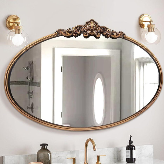 WAMIRRO Oval Mirror,Gold Traditional Vintage Ornate Baroque Mirror,Antique Brass Mirror for Entryway/Fireplace/Living Room/Hallway/Bathroom.36“X24“Gold