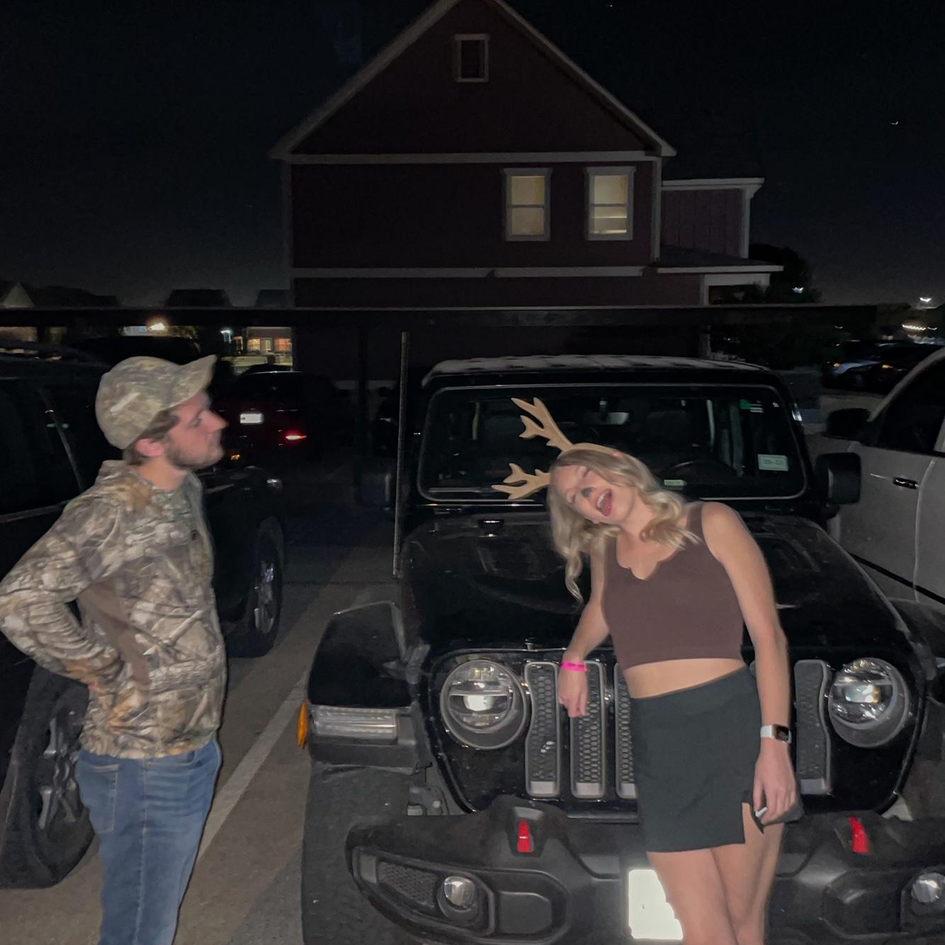 Kaitlin knew how much Christopher's jeep loved deer so she dressed as one for halloween
