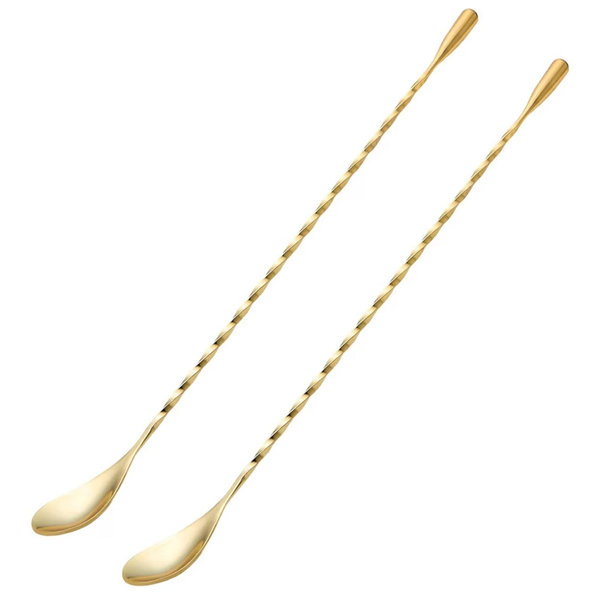 2 Pcs 12 Inch Bar Mixing Spoon Cocktail Spoon Stainless Steel Bar Long Spoon With Spiral Pattern Gold