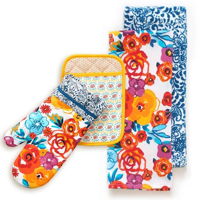 The Pioneer Woman Flea Market Kitchen Towels, Oven Mitt, & Pot Holder 4 Piece Set
