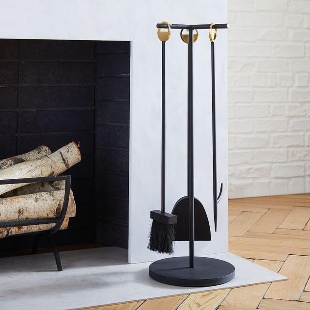 Cut Out Fireplace Tools, Black, Antique Brass