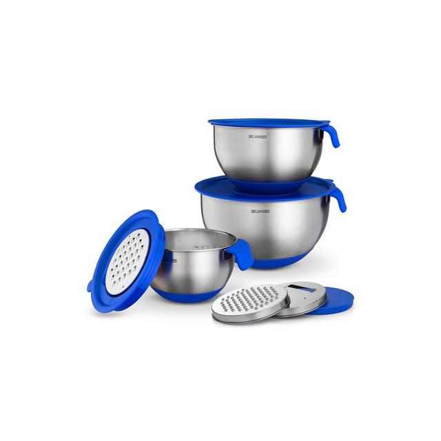 Belwares Set of 3 Stainless Steel Mixing Bowls with Airtight Lids and Graters
