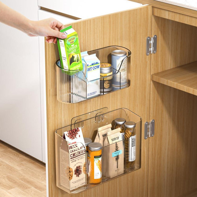 HQahnekme 2 Piece Cabinet Door Organizer,Self Adhesive Kitchen Cabinet Organizer,Cabinet Door Storage Box for Bathroom/Kitchen/Living room,Storage shelf rv must haves. (Large+Small)