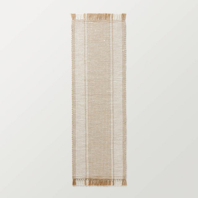 2'4"x7' Wide Border Stripe Handmade Woven Runner Rug Tan/Cream - Hearth & Hand™ with Magnolia