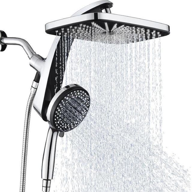 High Pressure Rain Shower Head: Upgrade Shower Heads with Handheld Spray Combo, Detachable Shower Head, Brushed Nickel Finish, 10 Spray Settings, 59 Inch Stainless Steel Hose