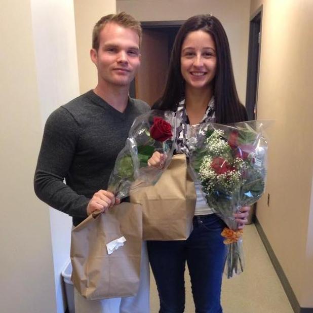 Zach comes back to TCNJ to visit.  We both surprise each other with flowers and sushi from the same restaurant!