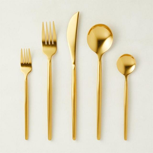 CB2 20-Piece Stiletto Brushed Gold Flatware Set