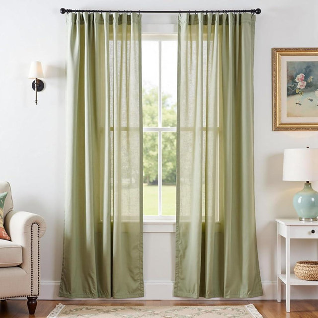 jinchan Linen Blend Curtains 84 Inches Long for Living Room Farmhouse Rod Pocket Back Tab Light Filtering Window Drapes for Bedroom Curtains Sage Green 2 Panels